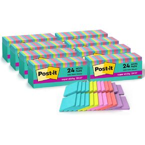 Post-it Super Sticky Notes, Pack of 8 Cabinet Packs, 192 Sticky Note Pads Total, 3 x 3 in, Supernova Neons Collection