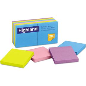 Highland Sticky Note Pads, 3 x 3, Assorted, 100 Sheets