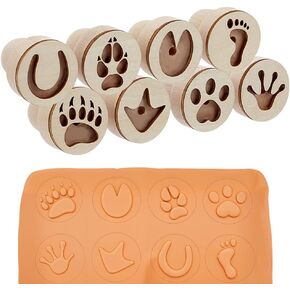 PH PandaHall 8pcs Wooden Stamp for Clay Pottery, Round Paw Print Stamp Small Natural Wood Animal Footprint Stamps Clay Pottery Stamps with Handle for DIY Craft Clay and Ceramic, 1.7x1.5inch