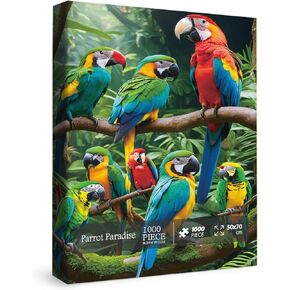 Parrot Puzzles for Adults 1000 Pieces, Tropical Bird Jigsaw Puzzles, Forest Landscape Puzzles for Wall Art