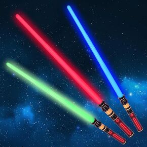 YukiHalu 3-Pack Light Up Saber, Light Swords with FX Sound and Realistic Handle, Expandable Sabre for Halloween Dress Up Parties Birthday Christmas Galaxy War Fighters