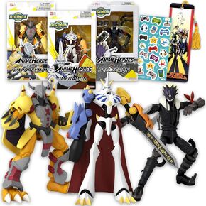 Digimon Action Figures Set - Digimon Action Figure Set Bundle with 3 Anime Heroes Figurines Beelzemon, Omegamon, Wargreymon Plus Stickers | Mini Figures for Kids