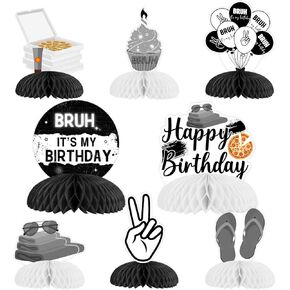 JOYMEMO 8Pcs Black Bruh Its My Birthday Honeycomb Centerpieces, Preteen and Teens Birthday Decorations, Funny Bruh Teenager Birthday Party Table Decor Supplies