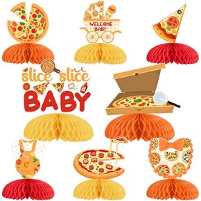 8Pcs Pizza Honeycomb Centerpieces Table Decorations, Pizza Theme Fast Food Table Decors Baby Shower Gender Reveal Birthday Party Supplies for Welcoming Baby