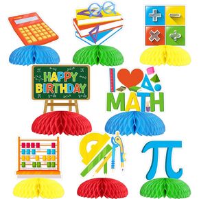 Funmemoir Math Theme Party Decorations - 8PCS Math Honeycomb Centerpieces, Mathematics Table Toppers for School Classroom Study Teacher Birthday Party Supplies