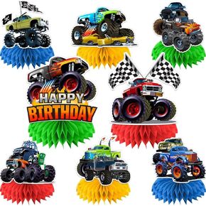 8 Pcs Monster Truck Honeycomb Centerpiece Table Decorations Monster Truck Theme Birthday Party Supplies Cars Party Table Centerpiece Trucks Birthday Party Table Decoration