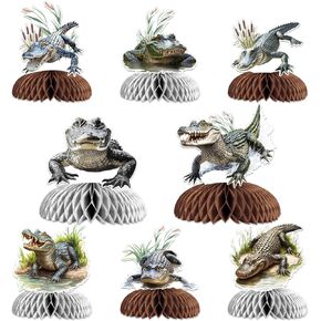 Alligator Birthday Party Decorations 8pcs Crocodile Honeycomb Centerpiece Alligator Theme Double-Sided Table Decorations for Boys Green Jungle Reptile Themed Birthday Baby Shower Party Supplies