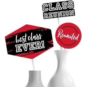 Big Dot of Happiness Reunited Red - School Class Reunion Party Centerpiece Sticks - Table Toppers - Set of 15