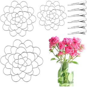 3pcs Mental Flower Arrangement Holder, Stainless Steel Floral Grid Bouquet Arranger Holder with Clips Flower Frog Lid Insert Aid Round Arranging Tool Supplies for Vase Plant Flower Fixation Craft