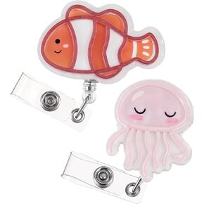 Ouligay 2 Pcs Nursing Badge Reels Retractable Cute,Jellyfish Clownfish Nurse Badge Holder,Retractable Badge Clip,Nurse Badge Accessories for Work Badge Holder Student Teacher Assistant(Ocean Theme)
