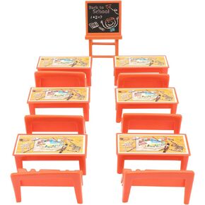 Dollhouse Desk and Chair Chalkboard Play Set Miniature Classroom Furniture Set Mini School Supplies Miniature School Desks Model for Dolls