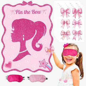 Pink Girls Birthday Party Decorations Girls Party Games Pin the Bow Game for Kids Girls Posters Stickers for Party Favors and Supplies