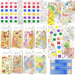 Vileafy Party Favors for Kids 8-12, 8 Pack Mess-Free Paint with Water Books and 24 Brushes, Bulk Magic Pocket Watercolor Books for Indoor and Outdoor Kids Activities
