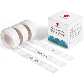 Phomemo D30 Adhesive White Circle Label Paper 1/2" X 1" (14mm X 28mm) 220 Labels/Roll, Black on White, 3 Roll