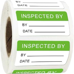 1x2 Inch Quality Control Inventory Lables 500 Pcs Inspected by Rectangle Stickers Fluorescent Green Adhesive Stickers for handling Shipping Warehouse Inventory Control Organization
