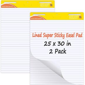 ReliThick 2 Pads Sticky Easel Pad, 25 in x 30 in, White, 30 Sheets/Pad, Anchor Chart Paper for Teachers, Lines Flip Chart with Sticky (Yellow)