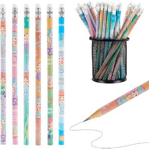 DIYASY 48 Pcs Mermaid Pencils for Kids, Cute Pencil Bulk Pink Wood Lead Pencils with Eraser for Girls Party Favors Classroom Rewards Festive Supplies