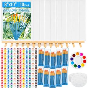 shynek 12 Pack Acrylic Painting Canvas with 12 Colors Paint Set 3.38 oz/Bottle, 12x8 Inch Blank Canvas Artist Brushes for Adults Couples Beginners Sip and Paint Party