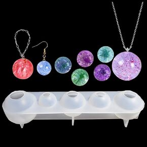 FineInno 5 Cavity Sphere Resin Molds,Ball Silicone Molds for Epoxy Resin,Globe Jewelry Molds DIY Round Ball Resin Pendants,Necklaces,Earrings