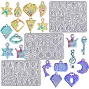 3 Pack Earring Silicone Mold, Silicone Earring Molds for Resin Jewelry Cross Heart Stud Charm molds Epoxy Resin Pendant Bracelet DIY Mold with Holes Tiny Stud Earring silicones Molds