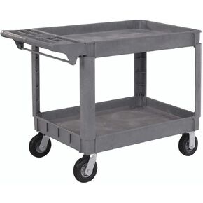 Global Industrial Large Deluxe 2 Shelf Plastic Cart, 6" Pneumatic Casters, 46" L x 25" W x 35" H