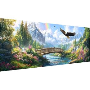 Kaliosy 5D Diamond Art Kits for Adults Eagle Animal, Large DIY Bridge Landscape Diamond Painting Full Round Drill Crystal Art - Craft Cross Stitch Embroidery for Home Wall Decor 11.81x31.5 inch
