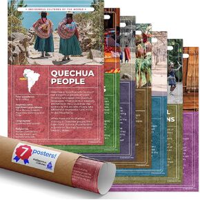 Quarterhouse 7 Poster Native American History Tribes Set, Social Studies Classroom Learning Materials for K-12 Students and Teachers, 12 x 18 Inches