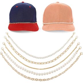 YUXIANLB 5PCS Trucket Hat Chains, Bill Decoration, Detachable DIY Metal, Pearl Chains Baseball Cap Charms, Assorted Styles Cap Chains for Women Man Trucker Hat Phone Cases Purse DIY Accessories