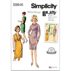 Simplicity Easy Misses' Vintage 1960's Slim Fit Dress Sewing Pattern Packet, Sizes 18-20-22-24-26, Multicolor
