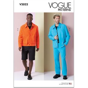 Vogue Men's Unlined Jackets, Cargo Pocket Shorts and Mid-Rise Semi-Fitted Pants Sewing Pattern Packet, Design Code V2022, Sizes 34-36-38-40-42, Multicolor