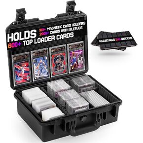 Storage Box for Trading Graded Sports Magnetic Cards, Waterproof Sleeves Organizer Case for PSA Football Basketball with 9-12 Adjustable Dividers for BCW MTG TCG Zion Card Holder(Case Only)
