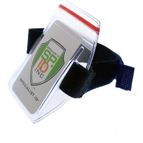 Heavy Duty Water Resistant Armband ID Badge Holder with Resealable Red Zip & Rugged Adjustable Arm Band (Perfect Arm Ski Pass Holder for Lift Ticket) Top Load by Specialist ID