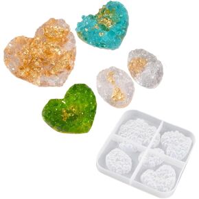 Heart Crystal Cluster Silicone Mold, Quartz Crystalline Resin Molds Epoxy for DIY Crystal Necklace Key Pendant Polymer Clay Soap Candle Fondant Cake Decoration Home Decoration