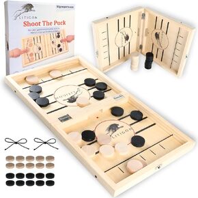Shoot The Puck - Fast Sling Puck Game Large Size - Wooden Hockey Board Game - Desktop Battle Sling Hockey - Funny Family Home Foosball Games - Ice Hockey - Test Your Speed