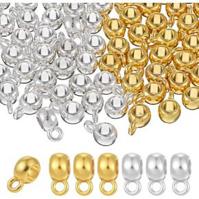 100 Pack Links Bail Bead Gold Silver Column Bails Beads Ring Bail Bead Charm Alloy Column Spacer Beads for DIY Bracelet Necklace Jewelry Making Craft Accessories