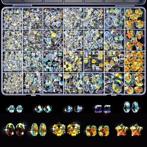 1390pcs Glass Beads for Jewelry Making, Assorted Clear Crystal Beads Suncather Beads Hole Drilled Jewelry Loose Beads for Bracelets Necklace Earring DIY Crafts, New AB Color