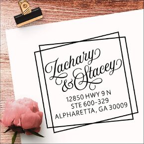 Return Address Stamp - Self Inking, Square Custom Address Stamp, Personalized Rubber Stamper for Wedding Invitations, Black Ink