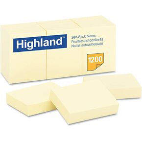 Highland Self-Stick Notes, 1.5" x 2" Mini Sticky Note Pads, Yellow, 100 Sheets/Pad, 12 Pads/Pack