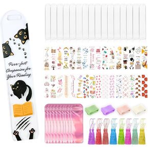 32 PCS Acrylic Bookmark Blanks(1mm Thick),Clear Acrylic Bookmarks with 32 Pcs UV DTF Sticker,32 Pcs Tassel,32Pcs Ribbon, Suitable for DIY Your Crafts Gifts