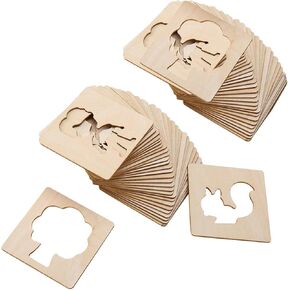 Kids Drawing Stencils DIY Painting Stencils Educational Montessori Wooden Painting Templates for Classroom Paint, Draw, Spray, 55pcs