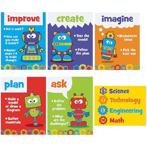 Fun Express STEM Posters – Interactive Educational Posters for Kids – Science Technology Engineering Math Learning Activities – Perfect for Classroom Homeschool & Educational Environments – 6 Pieces