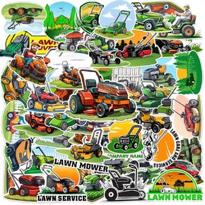 50PCS Lawn Mower Stickers Green Tractor Lawnmower Farm Party Favors Birthday Party Decorations Vinyl Waterproof Stickers for Water Bottle Laptop Luggage Helmet Gifts for Teens Boys Girls Adult
