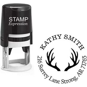 stampexpression - Deer Antlers Custom Return Address Stamp - Self Inking. Personalized Rubber Stamp with Lines of Text (A-76187)