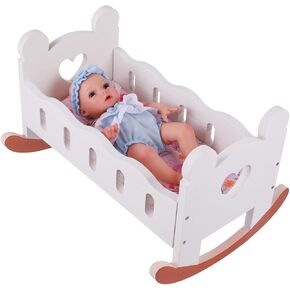 BABESIDE 3 Pcs Baby Doll Crib Set Wooden Baby Doll Cradle for Dolls Up to 16 Inch, Babydoll Accessories Doll Furniture with Bedding Set for Kids Pretend Play Toys, White Babydoll Bed
