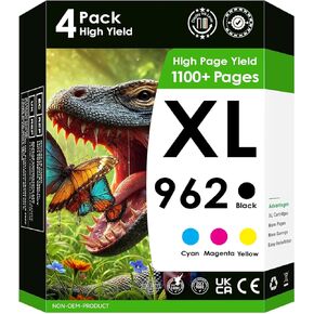 Compatible Ink Cartridge Replacement for 962XL Ink Cartridges. Works with Officejet 9010 9012 9013 9014 Printers. 4 Pack (Black, Cyan, Magenta, Yellow)