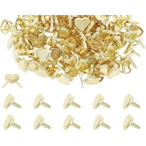 ONLYKXY 120pcs Heart Shape Fancy Brads for Paper Craft,Metal Fasteners Split Pins Small Brads for Photo Cards Home Office School Project Scrapbooking Album Dolls Decoration DIY Art (Gold)