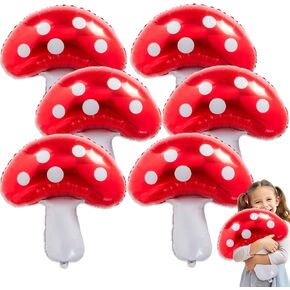 6pcs Large Mushroom Balloons Mushroom Party Decorations,31 Inch Mushroom Decor Foil Balloons,Mushroom Balloon For Wedding Celebration Forest Plant Themed Party (A-Red)