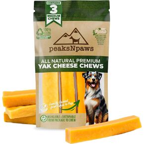Yak Cheese, High Protein, Himalayan Dog Chews, Natural Dog Treats, Lactose Free, Long Lasting Dog Treat for Aggressive Chewers Under 55 lbs, 4 Large Chew Sticks, 100% Eco-Friendly Packaging