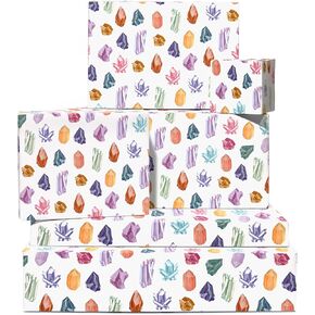 CENTRAL 23 - Crystals Gift Wrap - 6 Wrapping Paper Sheets - Precious Stones on White Background - For Birthdays - Women Girls - Recyclable