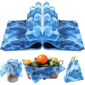150 Pcs Ocean Waves Wax Paper Sheets for Food Deli, 9.8 x 8.3 inch Blue Sea Waves Greaseproof Wrapping Paper for Sandwich Picnic Basket Liner Beach Pool Birthday Summer Ocean Party Supplies